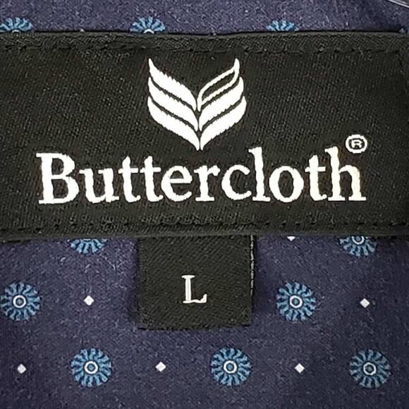 Buttercloth Shirt Mens Size Large L Long Sleeve Polo Blue Geometric Collared - Picture 9 of 12